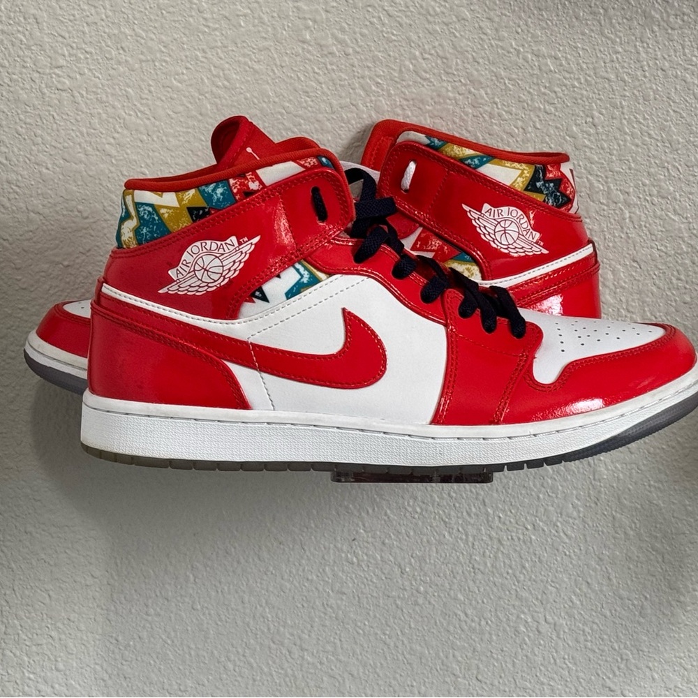 Jordan Red and White Sneakers Classic Basketball Style